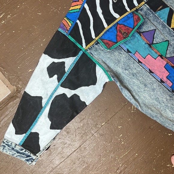Vintage 90's hand painted jordache denim jacket southwest cow print - Picture 13 of 14